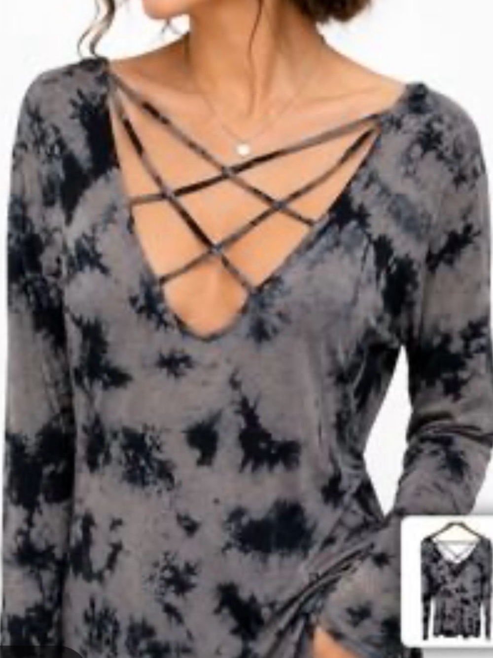 Rock & Republic Women’s Tie-Dye Crisscross Long Sleeve Top - Burgundy/Black.